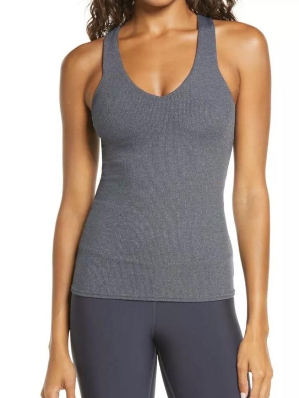 Alo Yoga Women's Grey Elevate V-Neck Crossback Ribbed Tank Top Size M